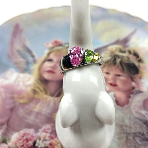 Gemstone Cocktail Ring Hypoallergenic Stainless Steel Women's Jewelry - Picture 4 of 12